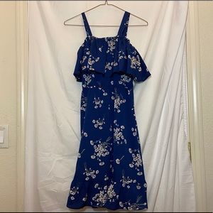 Blue floral off the shoulders shein dress